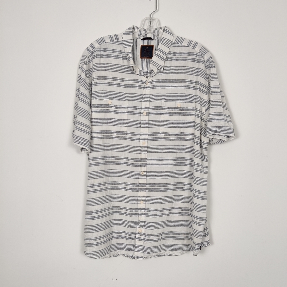 Denver Hayes Men's Striped Button Down Shirt in Blue White Size XL Hemp Bohemian